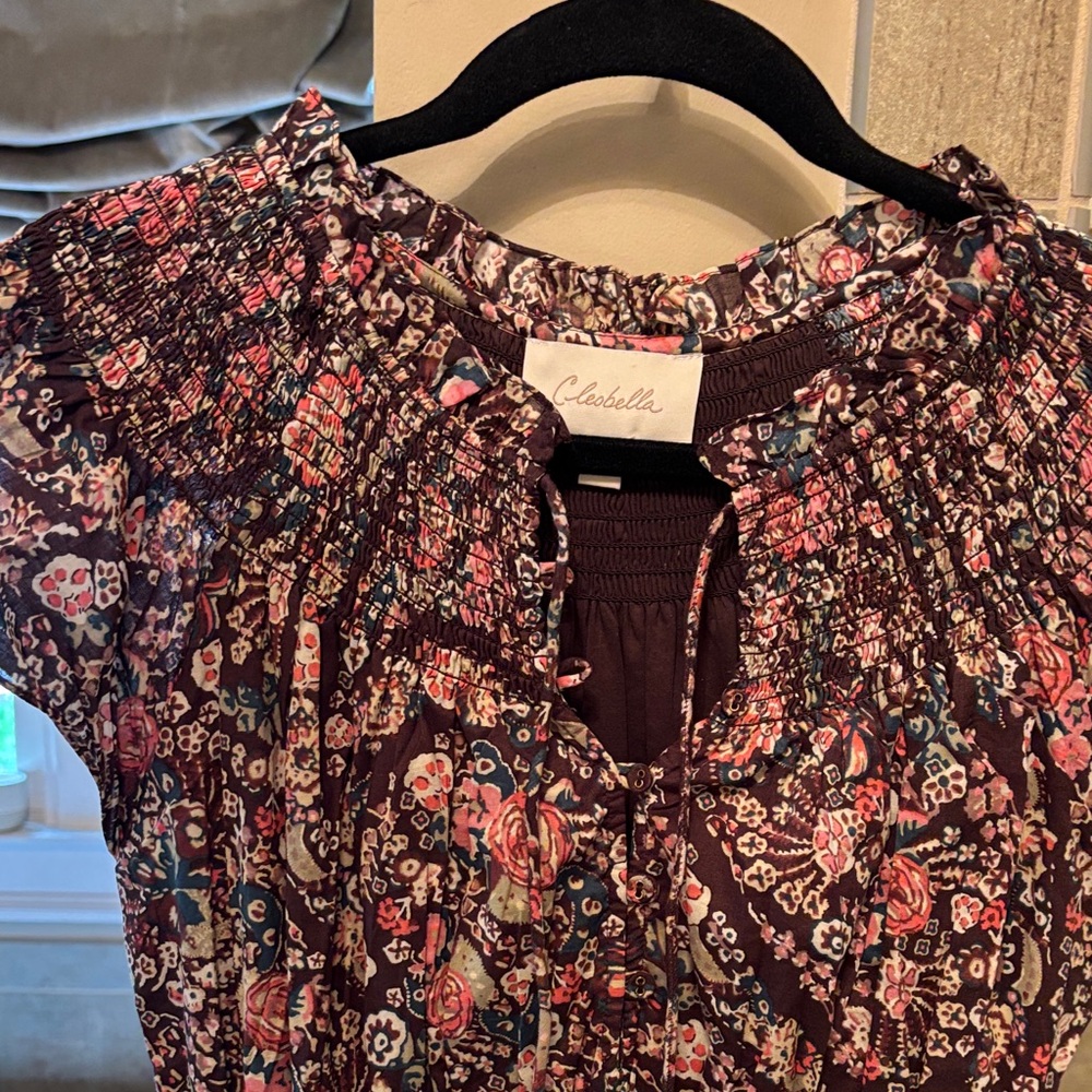 Cleobella Brown Floral Midi Dress with Ruffle Cap Sleeves - Picture 2 of 5